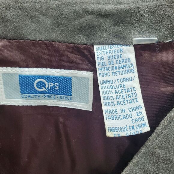 QPS Quality Price Style Vintage Leather Jacket Womens Medium Gray Suede V-Neck - Picture 4 of 8